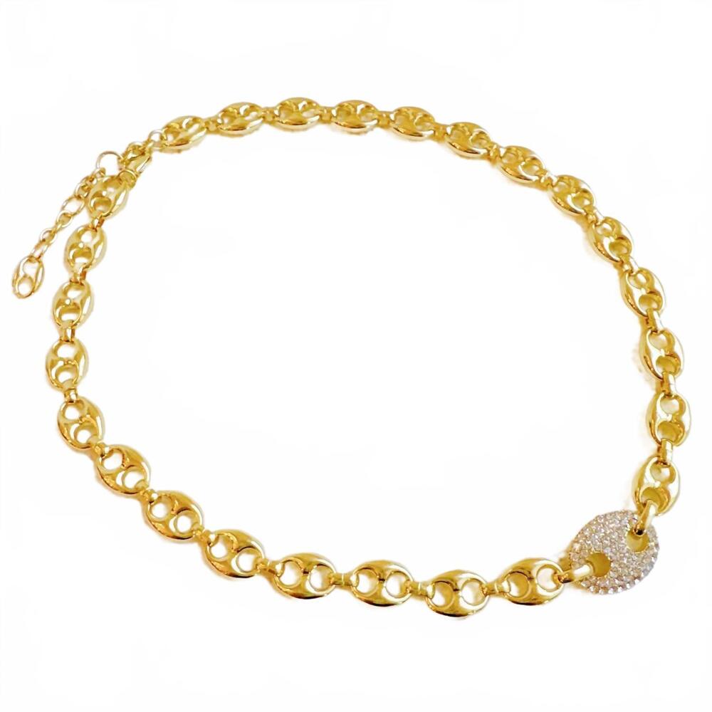 NEW ELLISON+YOUNG women's pavé horse bit chain necklace in gold